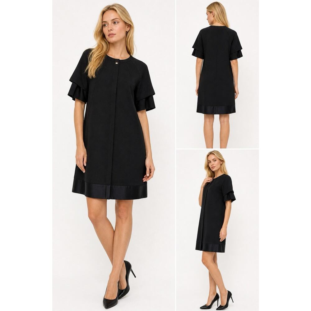 Simply Vera Vera Wang Black Shift Dress Size M Layered Sleeve Straight Hem